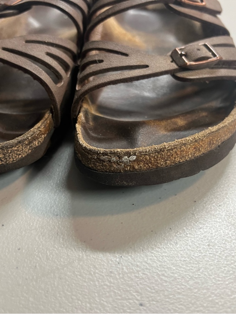 Birkenstock Brown Multi Strap Sandals Size 40 EU Women’s Cork Footbed Worn - Picture 6 of 10